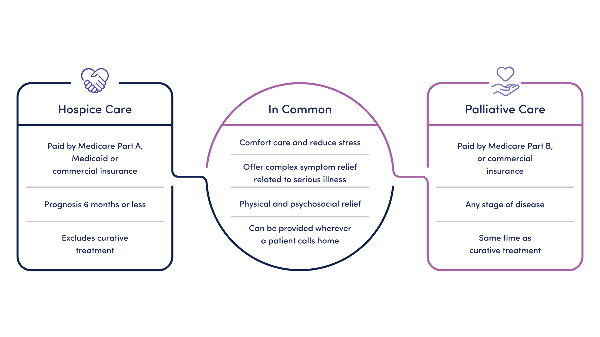 Hospice care vs palliative care diagram